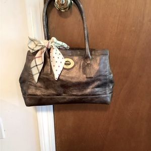 Coach brown handbag with scarf tie